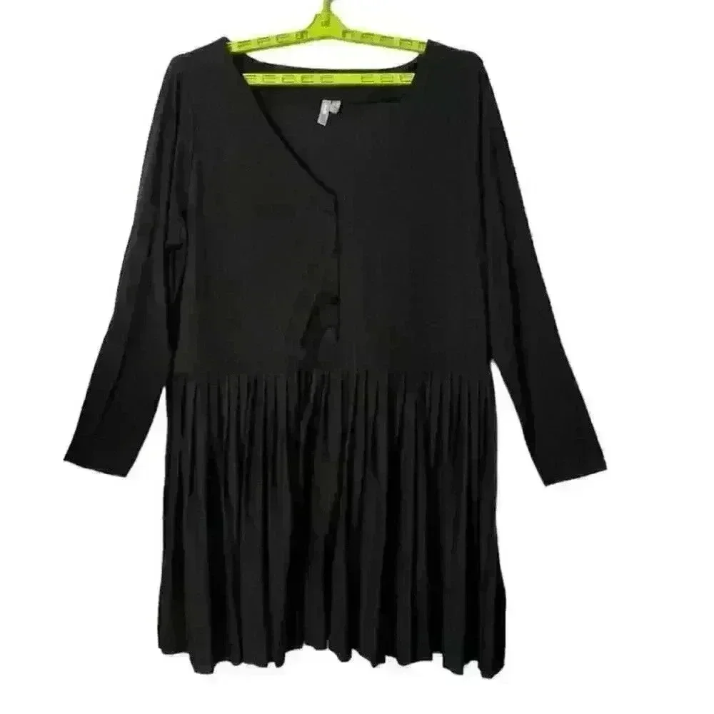 Asos Black Plus Size Long Sleeve Pleated Mini Dress Size 20 - Picture 8 of 10